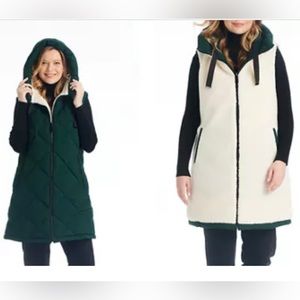 UGG Koolaburra Green Sherpa Reversible Zipper Vest Jacket Hood Medium 8-10 NWT